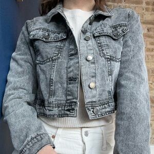 Vintage Y2K Cropped Black Denim Jacket Women’s Small